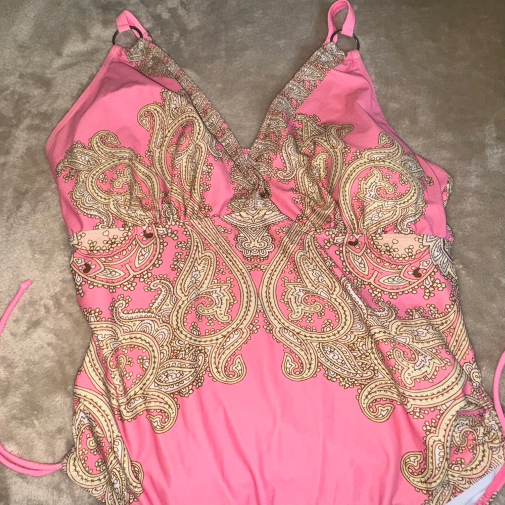 Pink and Gold Paisley Swimsuit